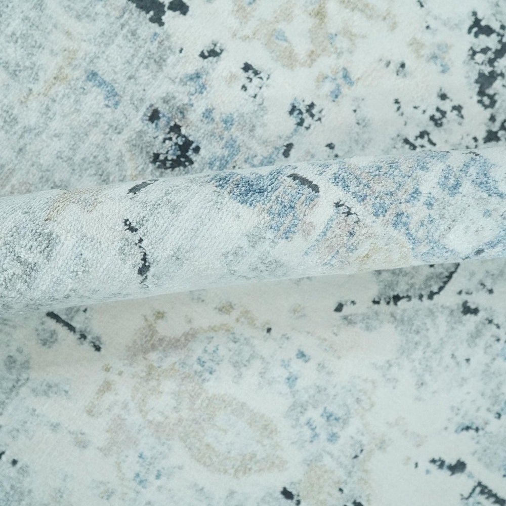 Ivory And Blue Vintage Design Modern Abstract Art Silk Area Rug