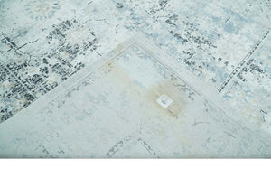 Ivory And Blue Vintage Design Modern Abstract Art Silk Area Rug