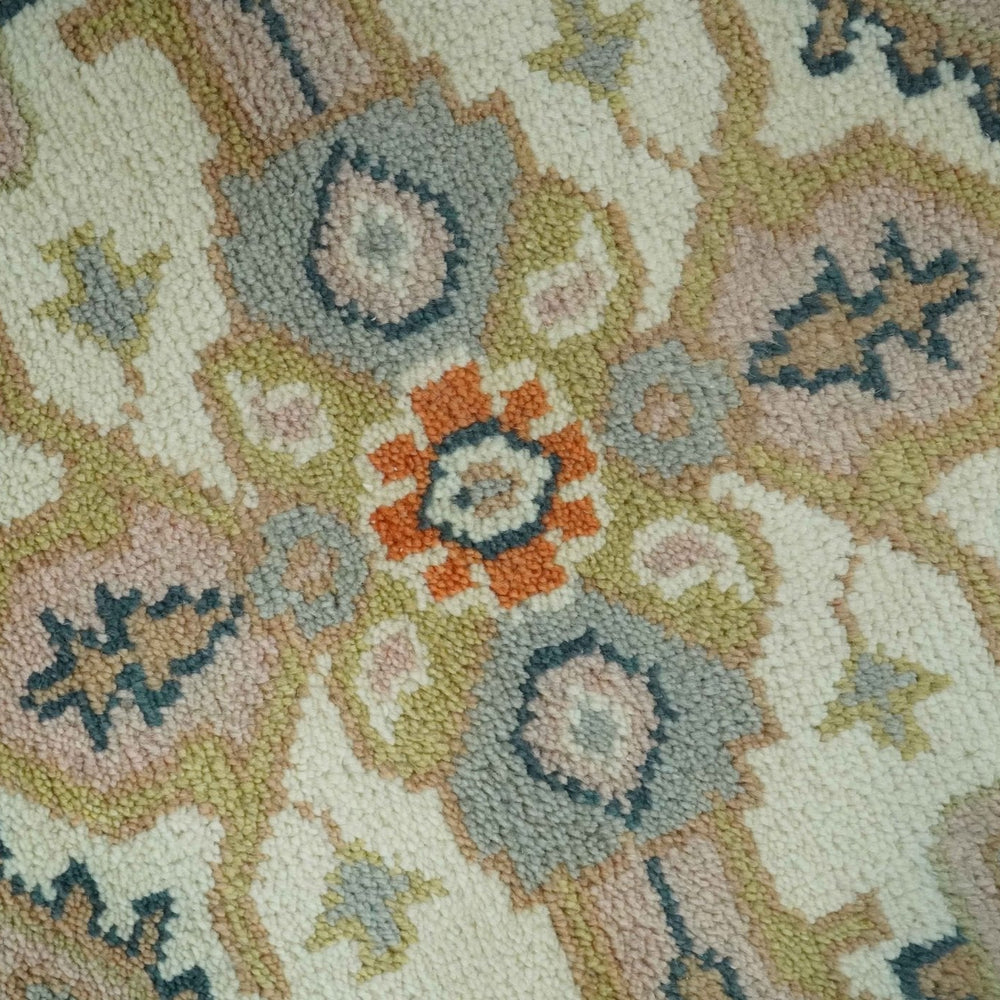Ivory, Silver, Peach and Olive Traditional Heriz Hand Knotted Multi Size wool Area Rug