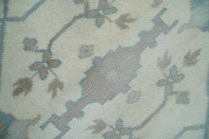 Ivory, Teal and Brown 8x10 Hand knotted Traditional oriental oushak wool area rug