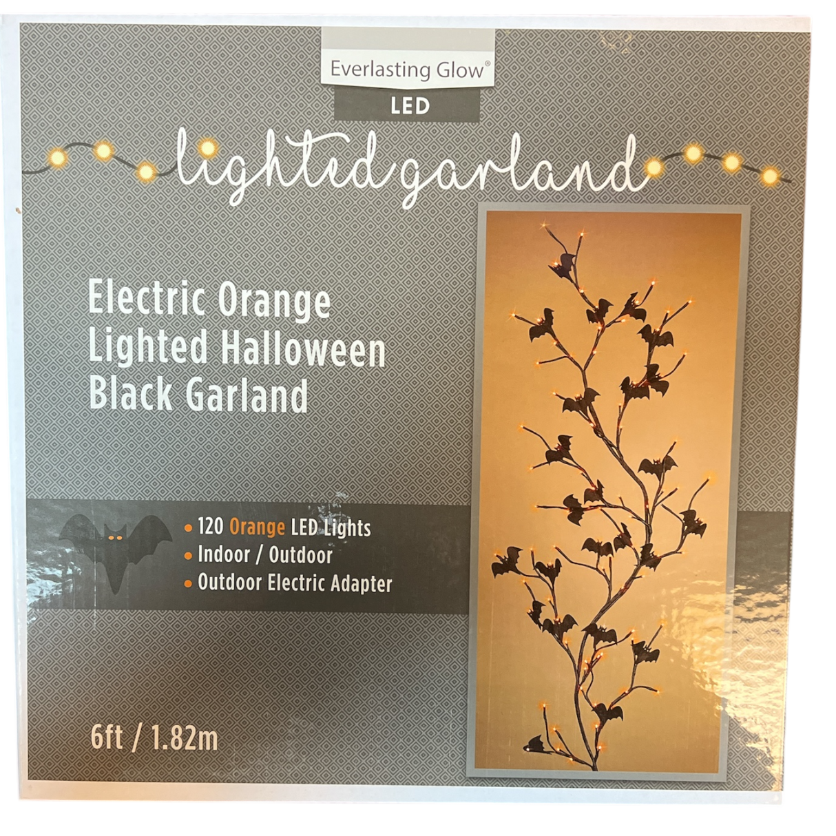 Orange Lighted Halloween Black Garland