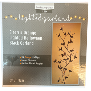 Orange Lighted Halloween Black Garland