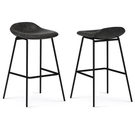 Horizons Faux Leather Stool with Padded Seat and Footrest, Set of 2