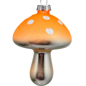 Orange Glow-In-The-Dark Glass Mushroom Ornament