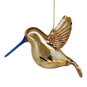 Gold Etched Glass Hummingbird Ornament - Golden