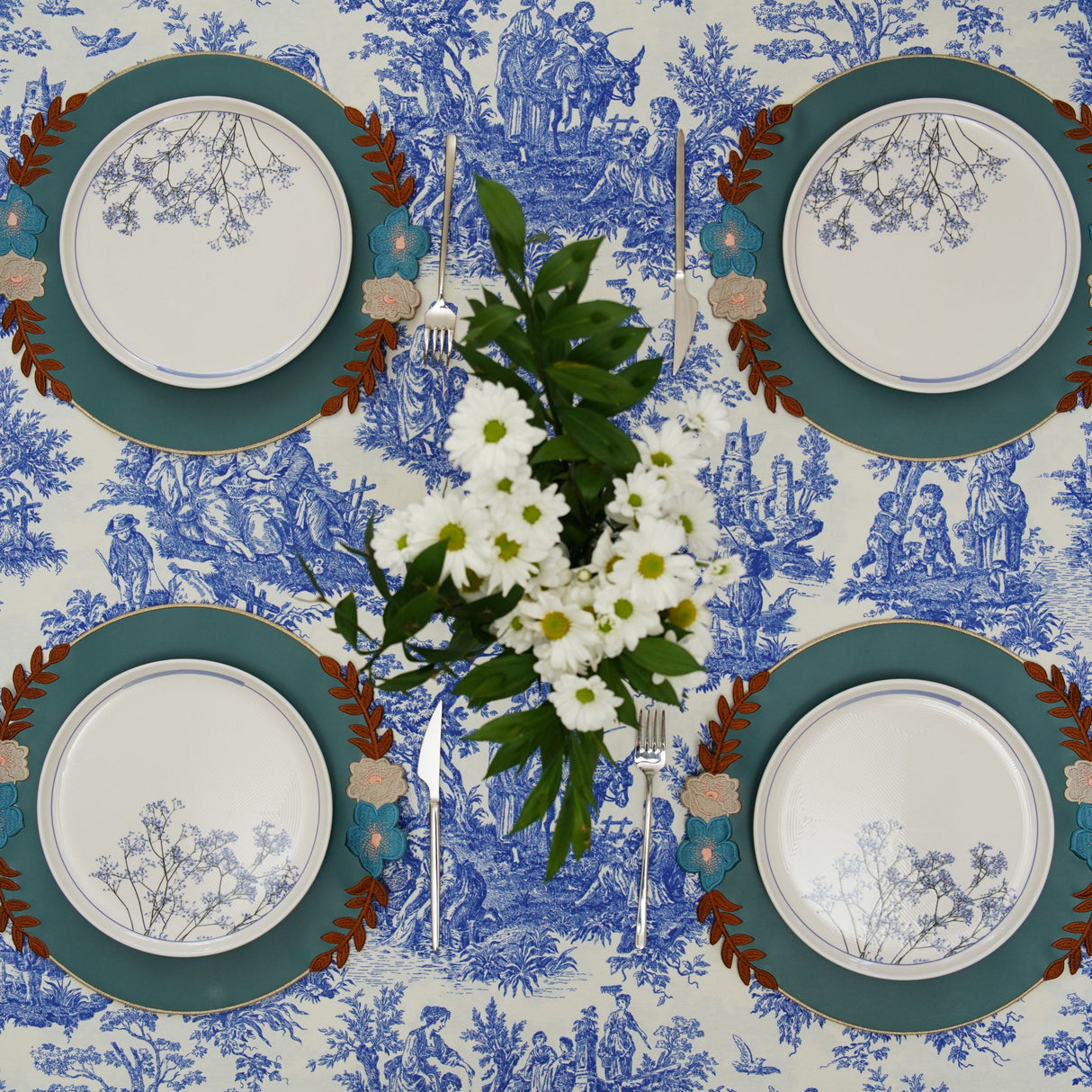 Jasmine Blue Round Faux Leather Placemats