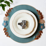 Jasmine Blue Round Faux Leather Placemats