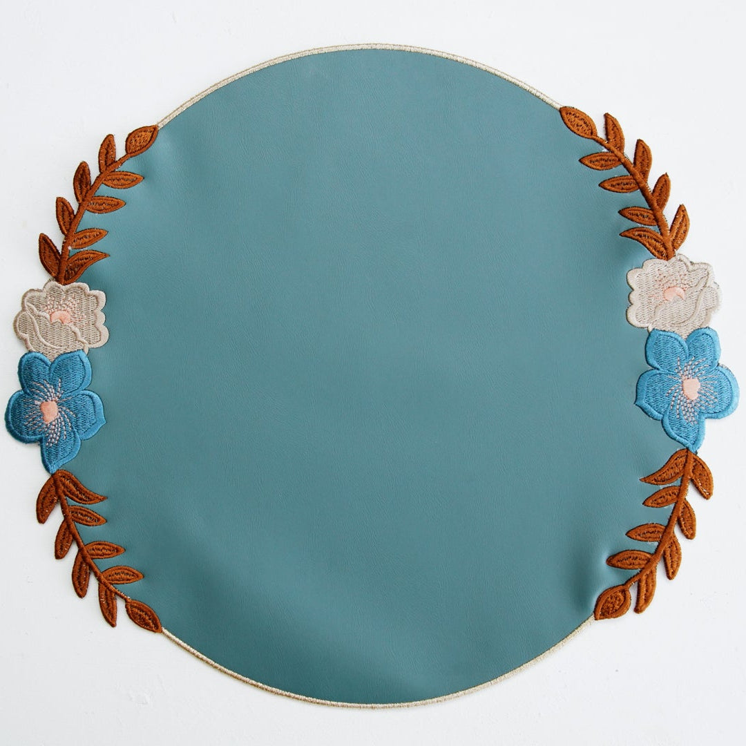 Jasmine Blue Round Faux Leather Placemats