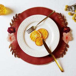 JASMINE DARK ORANGE ROUND FAUX LEATHER PLACEMAT