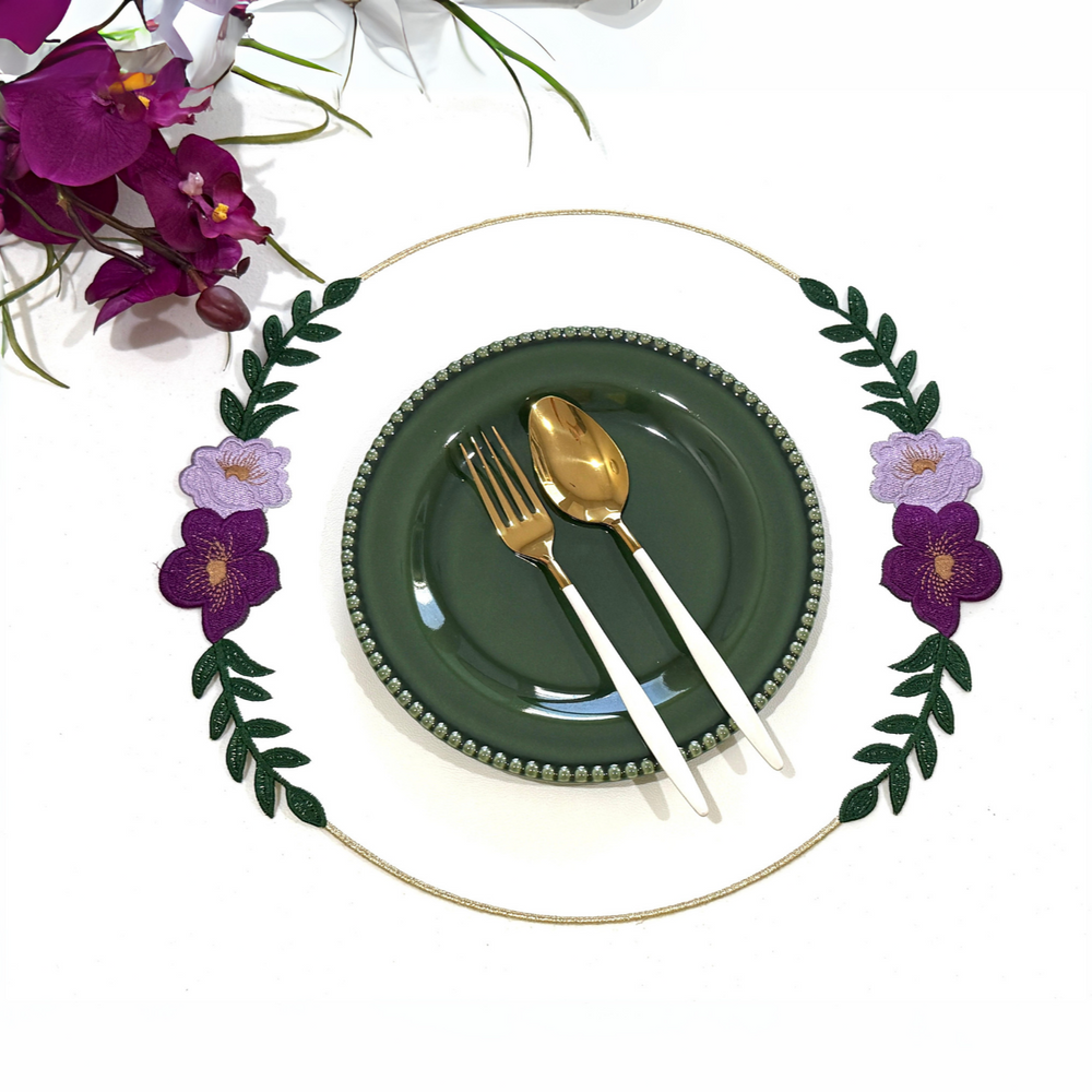 Jasmine White Round Faux Leather Placemat