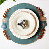 Jasmine Blue Round Faux Leather Placemats