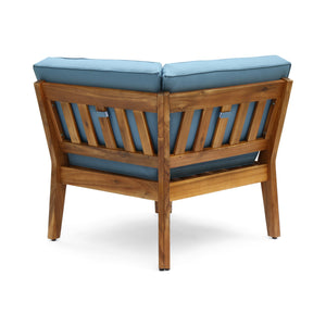 Grenada 8 Seater Acacia Wood Sectional Sofa Set, Teak + Blue