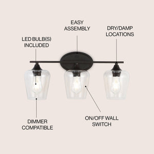 Jayne 3 - light iron/seeded glass cottage rustic led vanity light - Tuesday Morning - Bathroom Vanity Lights