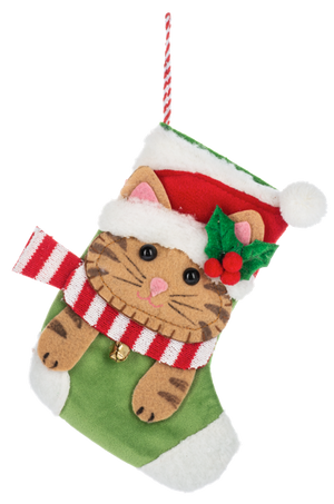 Mini Pet Stockings Gift Card Holder / Ornament - Cat Red Scarf