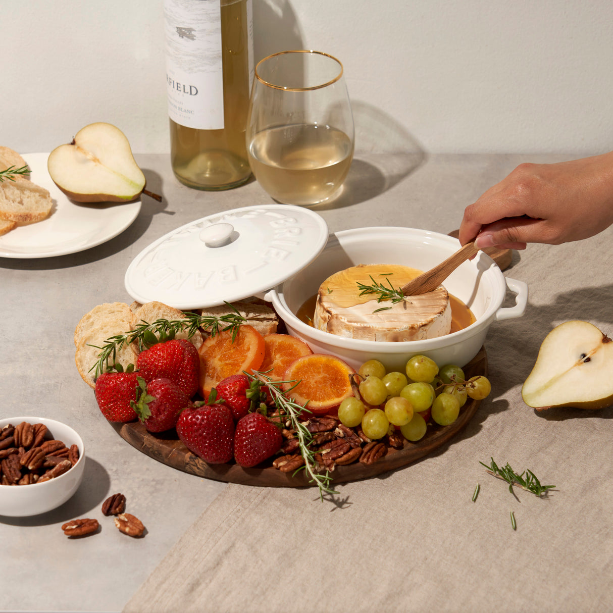 Ceramic brie baker & acacia wood spreader set by twine®