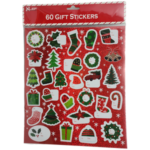 60 Count Peel and Stick Gift Tags -  Wreath / Holly / Stocking