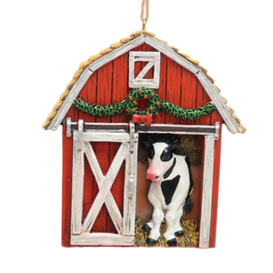 Holiday Barn with Cow Ornament