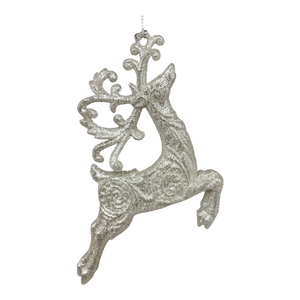 Silver Glittered Reindeer Ornament -  Leaping
