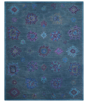 Jewel Custom Made Traditional Overdyed Blue Hand Tufted Wool Rug