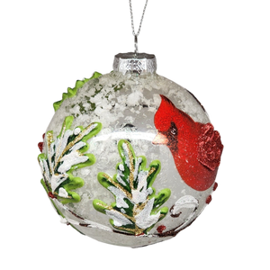 Round Glass Ball Ornament With Cardinal Scene