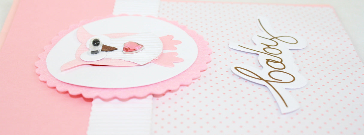 Handmade Embellished Welcome Baby Card - Pink Owl