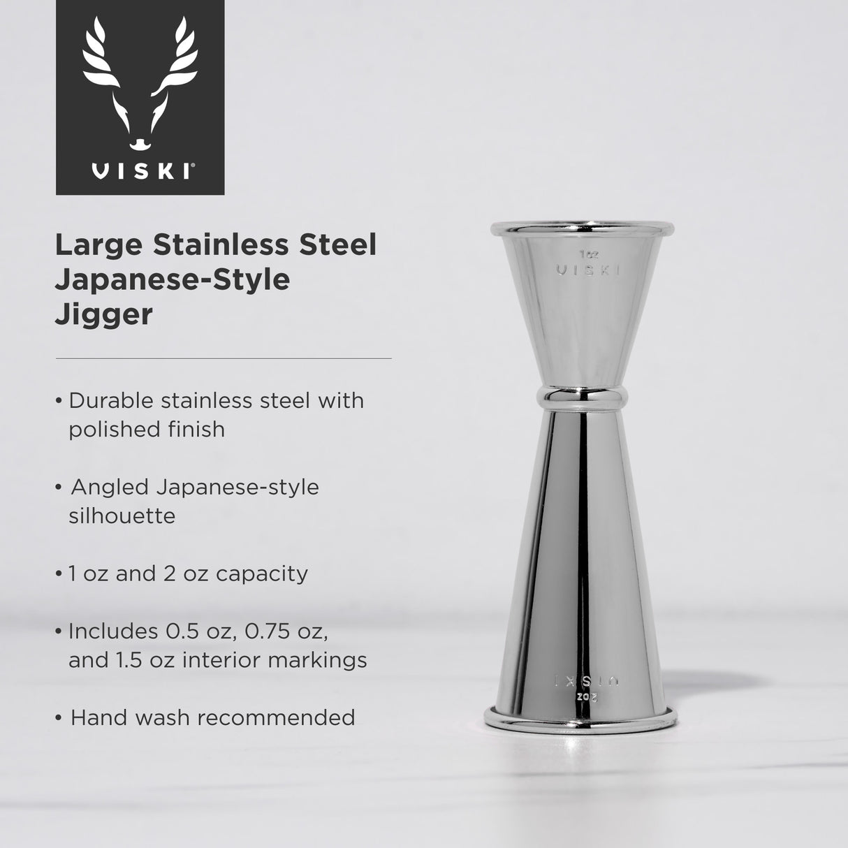 Harrison large makoto jigger in stainless steel viski®
