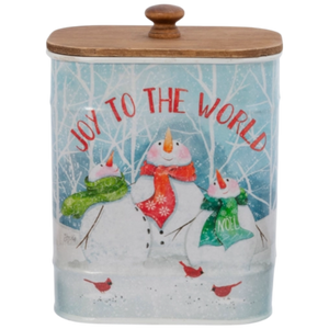 Snowman Canister with Wooden Lid -