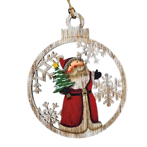 Wooden Ornament - Cheerful Santa with Christmas Tree
