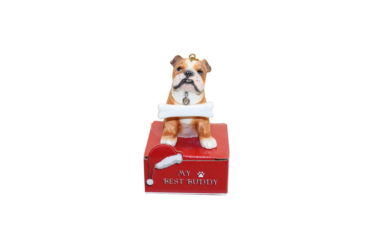 Bulldog with Bone Ornament