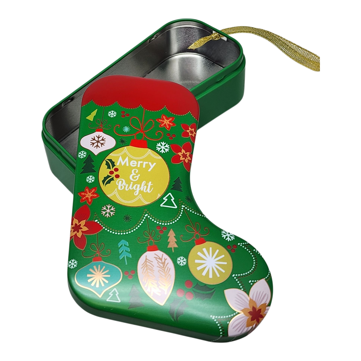Christmas Stocking Cookie Tin Ornament - Merry & Bright