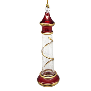 Glass Lighthouse Ornament With Gold Accent - Red