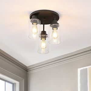 Jonah 3 - light bohemian farmhouse iron/seeded glass led semi flush mount - Tuesday Morning - Flush Mounts