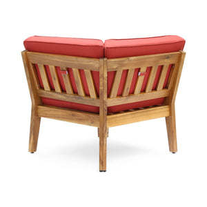 Grenada 5 Seater Acacia Wood Sectional Armless Sofa Set, Teak + Red