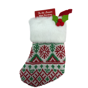 Mini Knit Stocking - Red and Green on White