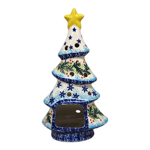 Polish Pottery Christmas Tree Luminary - Winter Wonderland Pattern