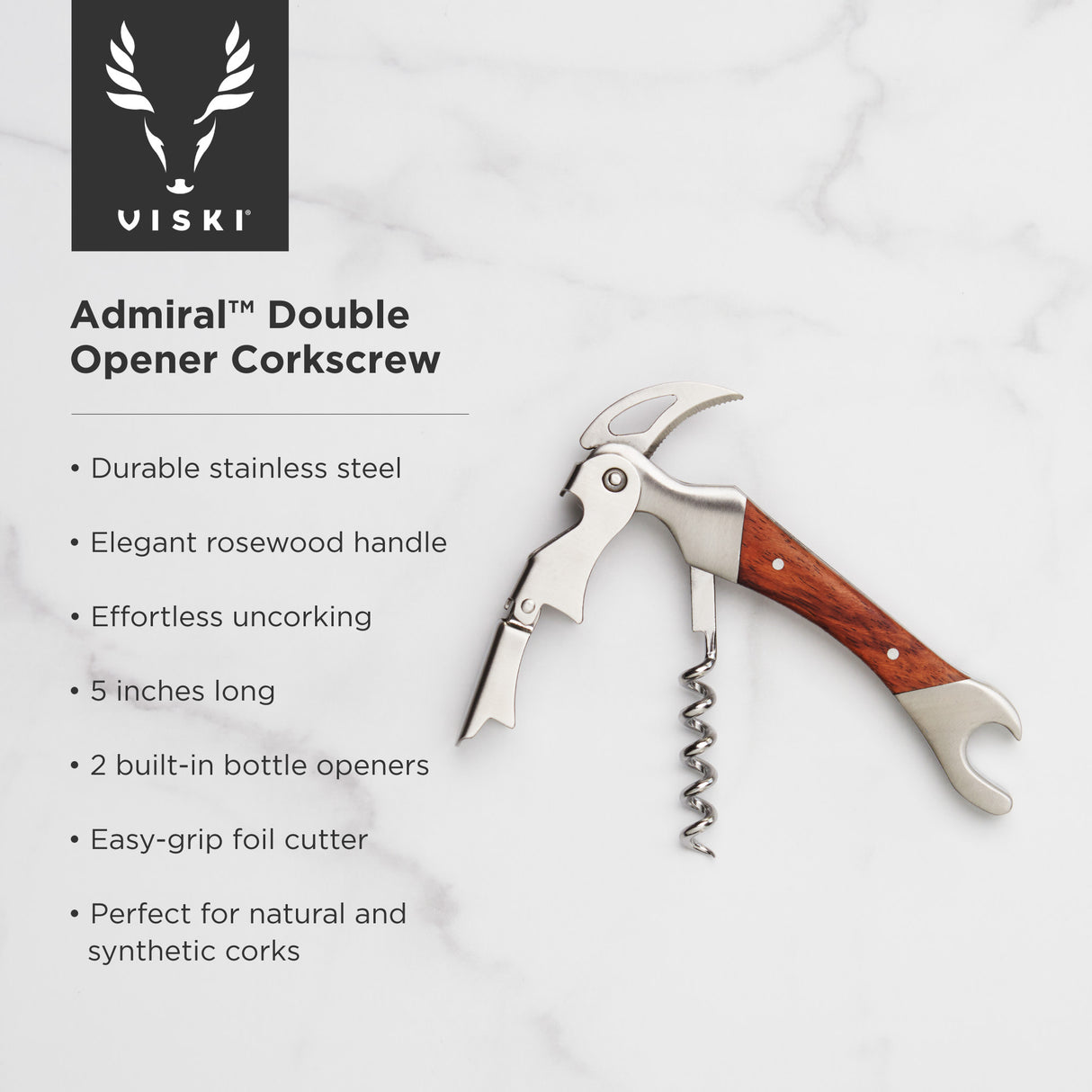 Admiral™ double opener corkscrew in stainless steel viski®