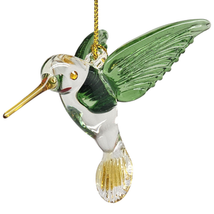 Egyptian Glass Hummingbird Ornament - Green with Yellow Beak