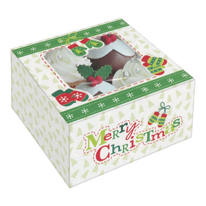 Bakery Box - 4 Cup Cakes or Cookies - Merry Christmas Mittens