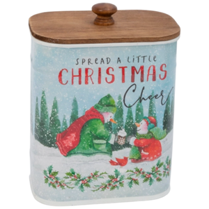 Snowman Canister with Wooden Lid -
