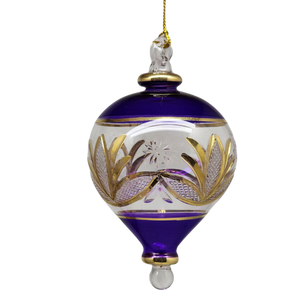 Etched Gold Teardrop Blown Glass Ornament - Purple