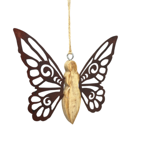 Metal and Mango Wood Rustic Butterfly Ornament - Medium