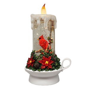 Lighted Cardinal Spinning Water Globe Candle