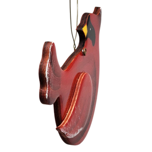 Wooden Cardinal Ornament - In flight Looking Back Left