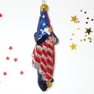 Donald Trump Kissing the American Flag Glass Ornament