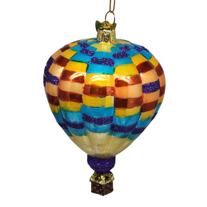 Glass Hot Air Balloon Ornament - Patchwork