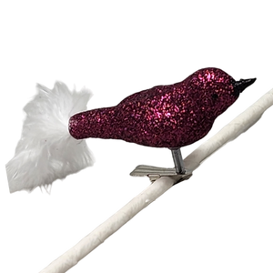 Glass and Enamel Clip on Bird Ornament Set - Pink and Red