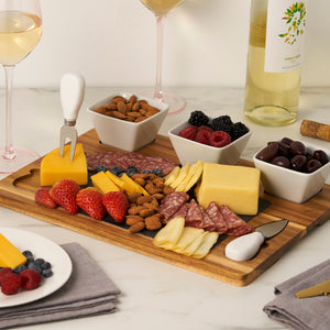 Acacia & slate cheese board set w/ceramic bowls by twine
