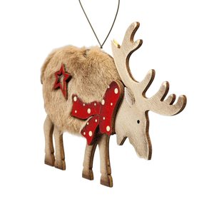 Fuzzy Wooden Reindeer Ornament - Looking Right