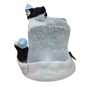 Lighted Swirl Snowglobe Cube with Penguins