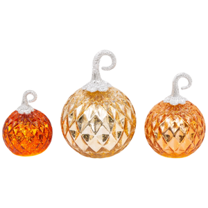 Lighted Handblown Mercury Glass Pumpkins - 3 Piece Set